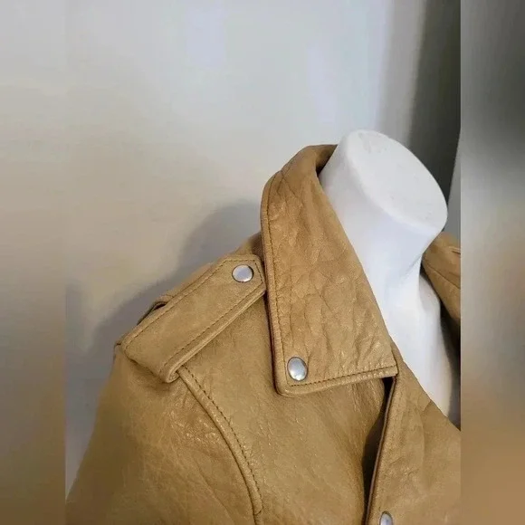 ALLSAINTS (RARE) Sarana Lace Up Moto Zip BuckleBrown Biker Leather Jacket(4) - Picture 6 of 14